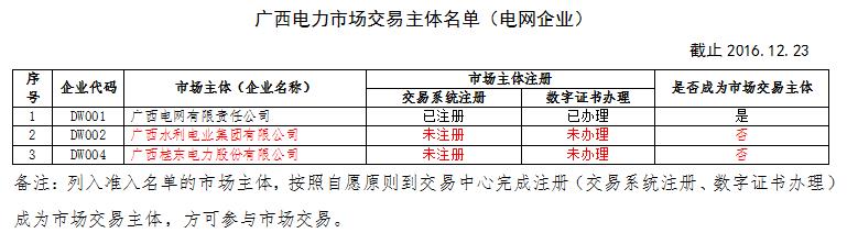 廣西電力市場(chǎng)交易主體名單(電網(wǎng)企業(yè))