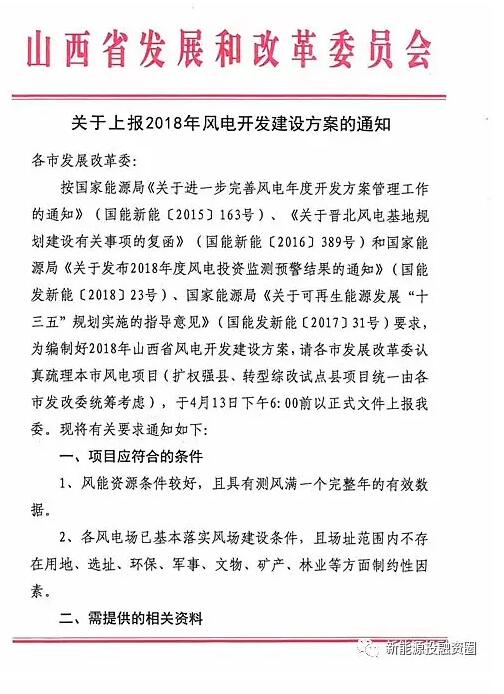 今日截止！山西發(fā)改委要求各市上報2018年風(fēng)電開發(fā)