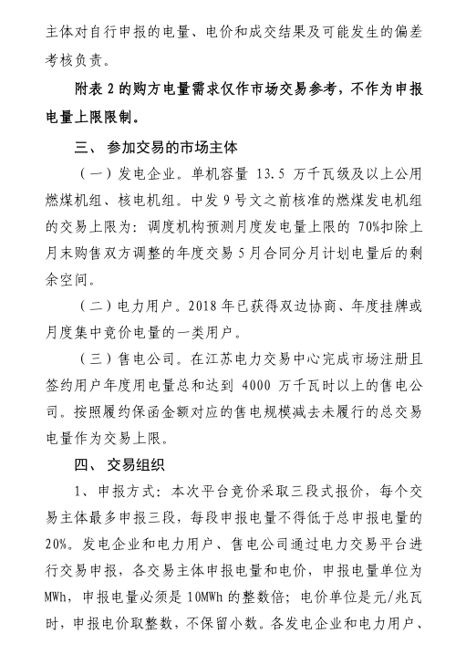 2018年5月江蘇省電力集中競價(jià)交易23日開始申報(bào)