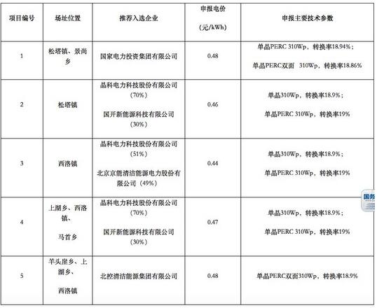 18家企業(yè)10個光伏應(yīng)用領(lǐng)跑基地中標情況
