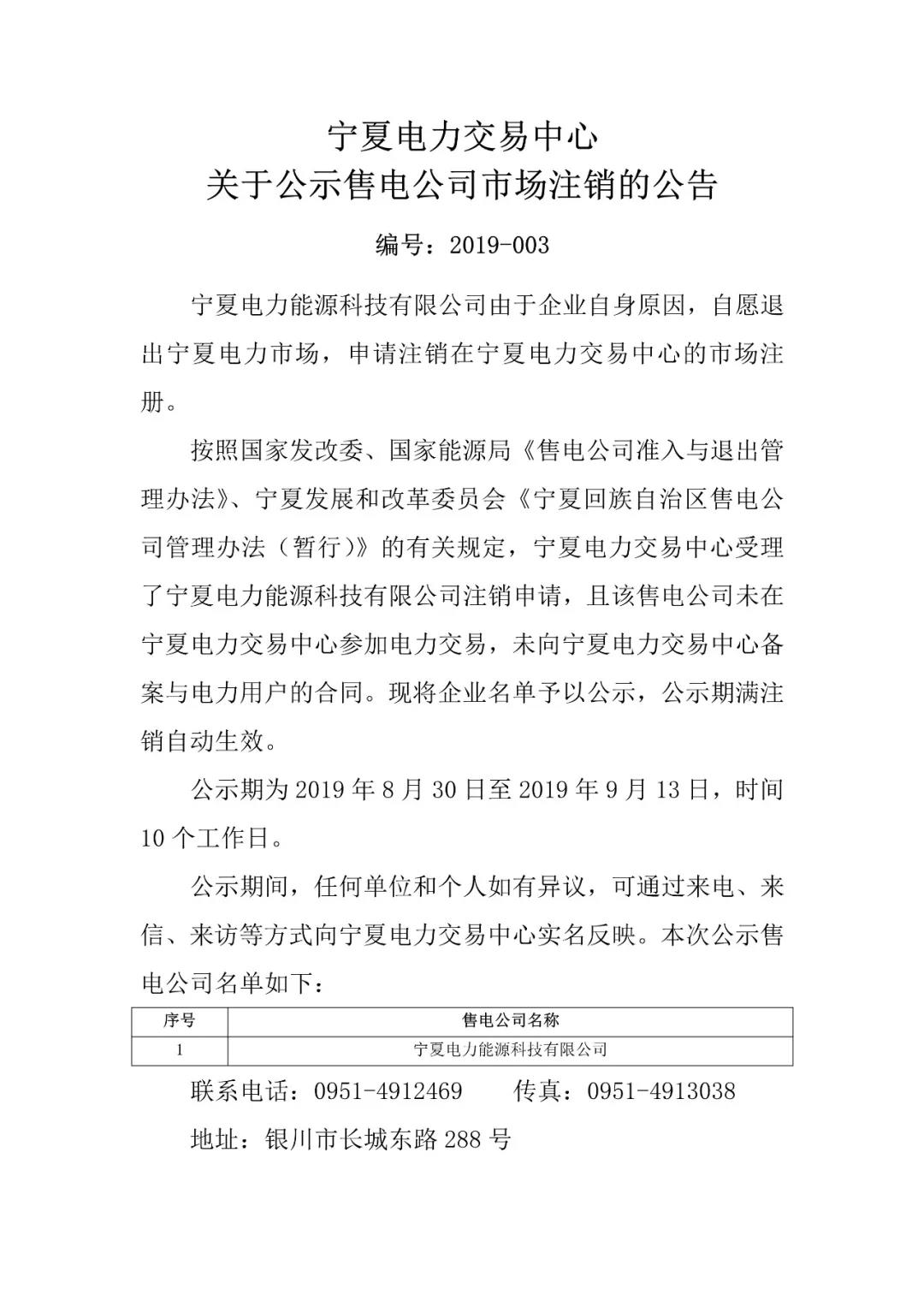 退市！寧夏1家售電公司擬退出寧夏電力市場(chǎng)
